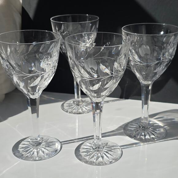 4 Kosta-Boda Rosa Elegant Etched Crystal Water Goblets 7" Cocktails Wine Dinner - Picture 3 of 15